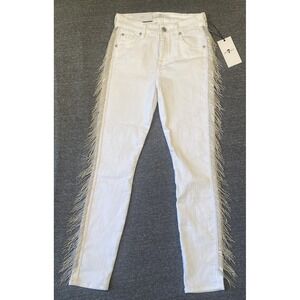 7 For All Mankind Jeans Womens 23 White Cowgirl Cowboy Western Boots on Ground